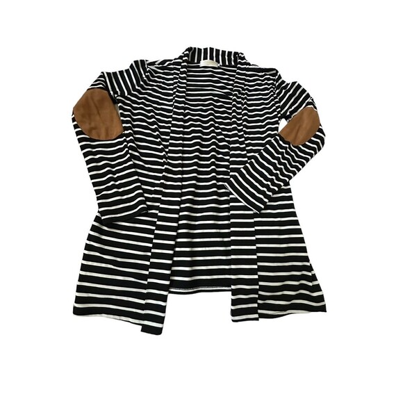 MERRY FUN BLACK STRIPED CARDIGAN WITH ELBOW PATCHES Size: SMALL - Picture 4 of 11